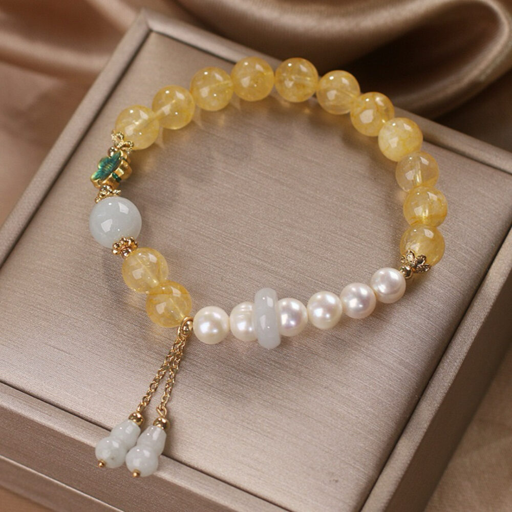 Bracelet Citrine Perle Jade – Gourde de Fortune