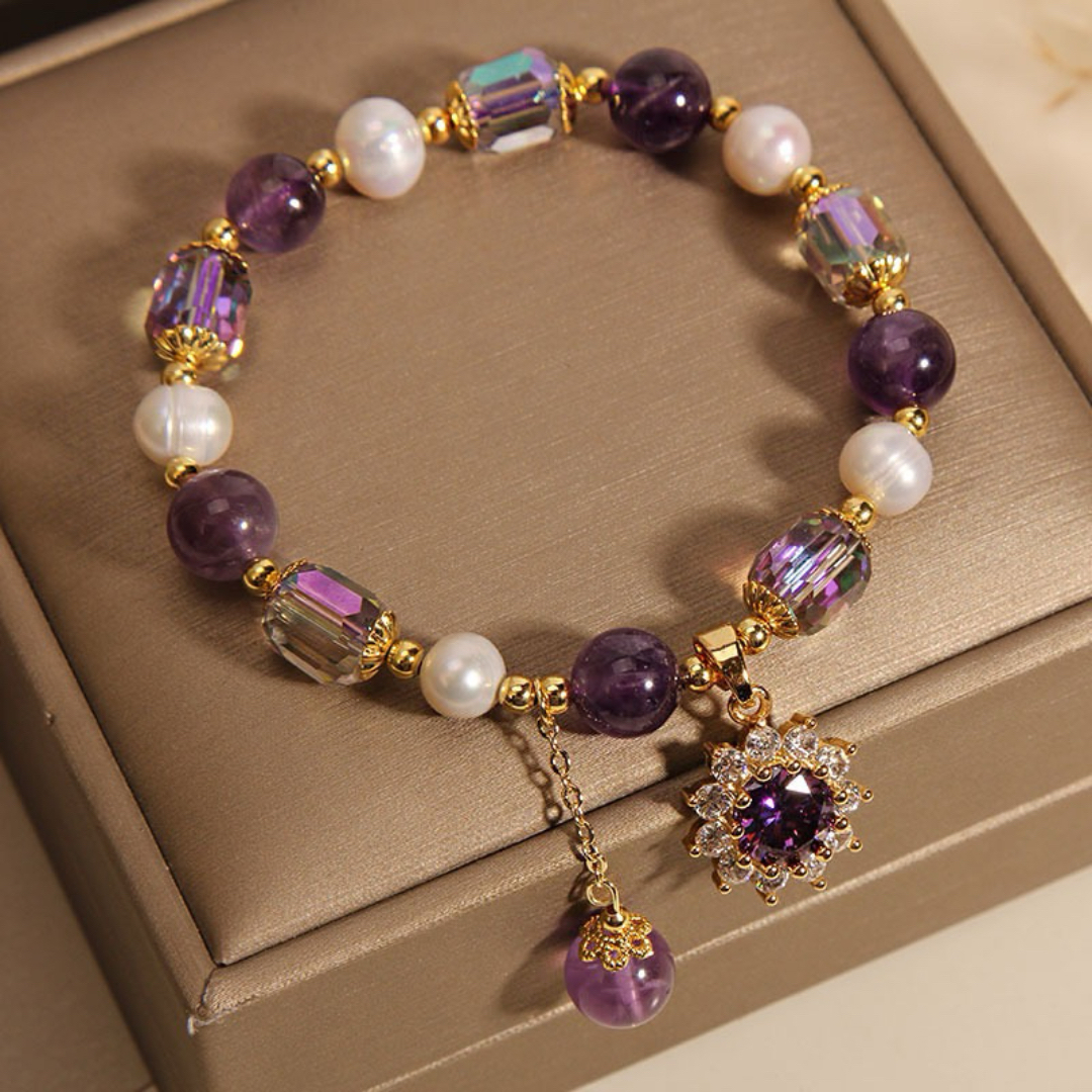 Bracelet Améthyste et Perle – Fleur de Soleil