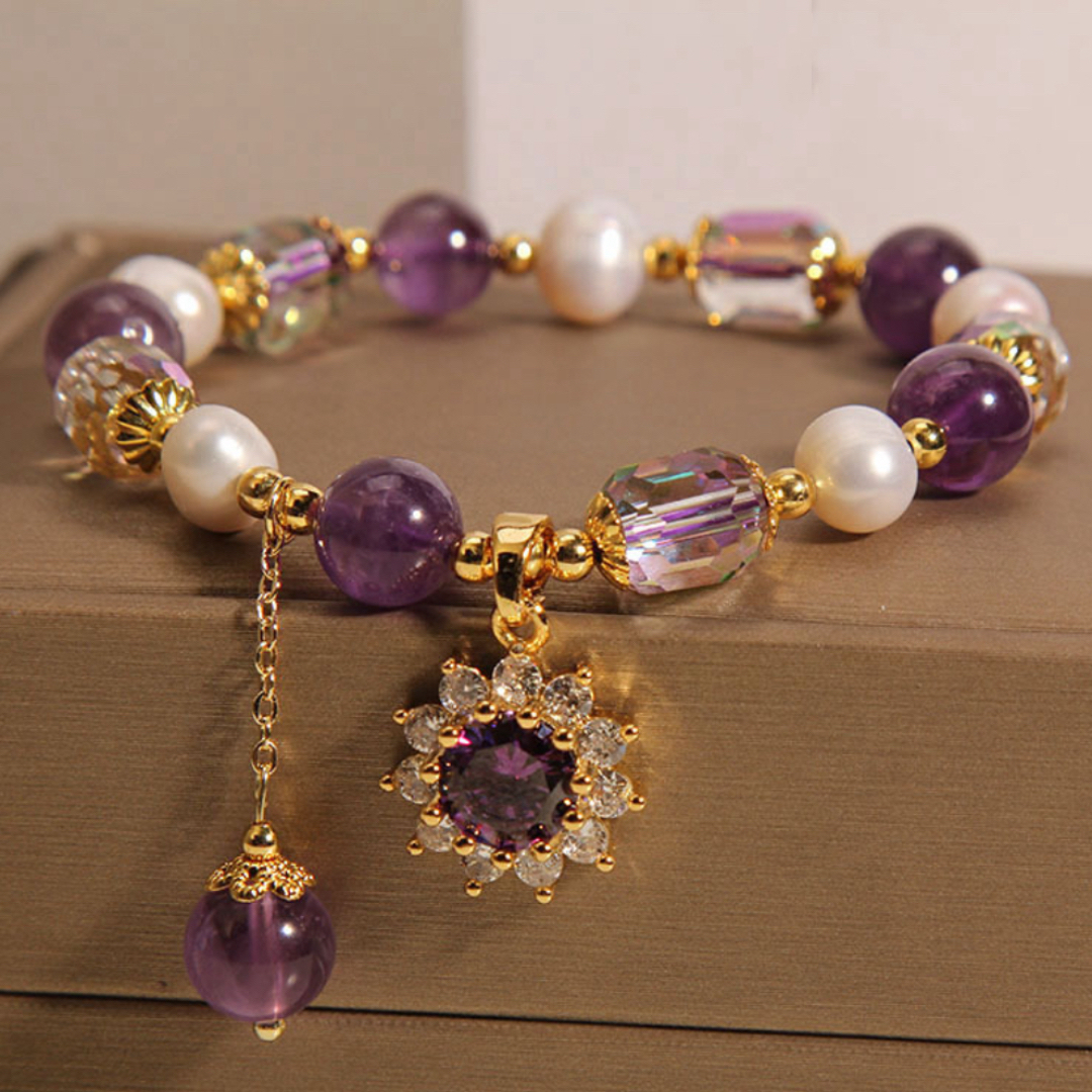 Bracelet Améthyste et Perle – Fleur de Soleil