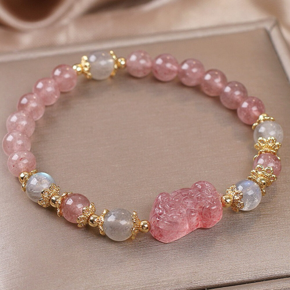 Bracelet Labradorite et Quartz Fraise – Protection PiXiu