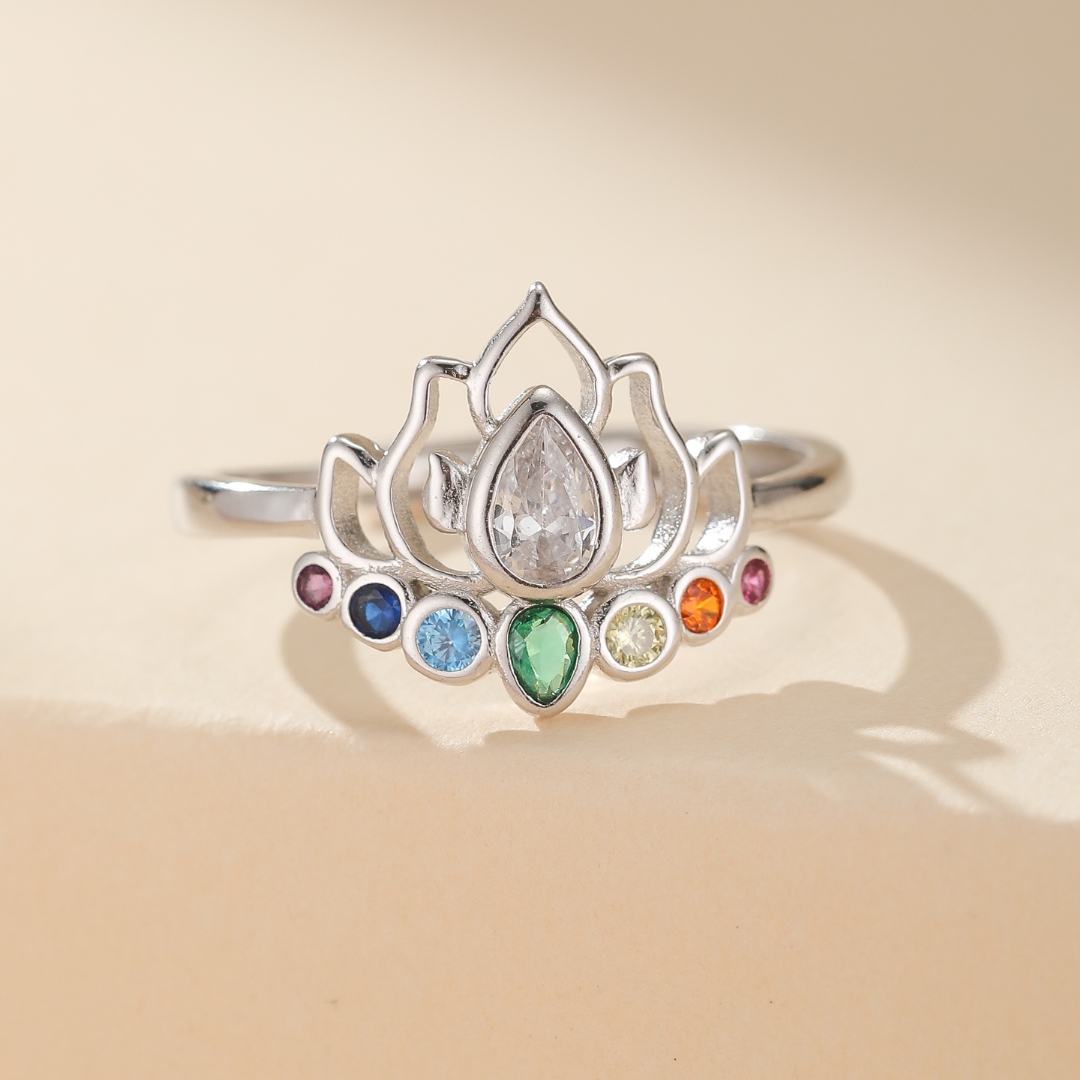 Bague 7 Chakras Lotus – Lumière Intérieure, Argent 925