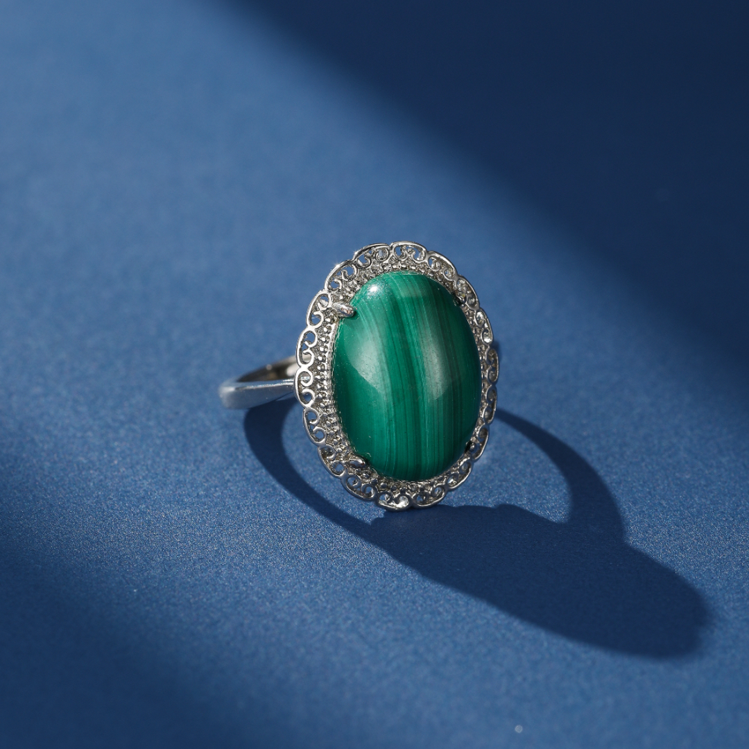 Bague Malachite – Élégance Vintage, Argent 925