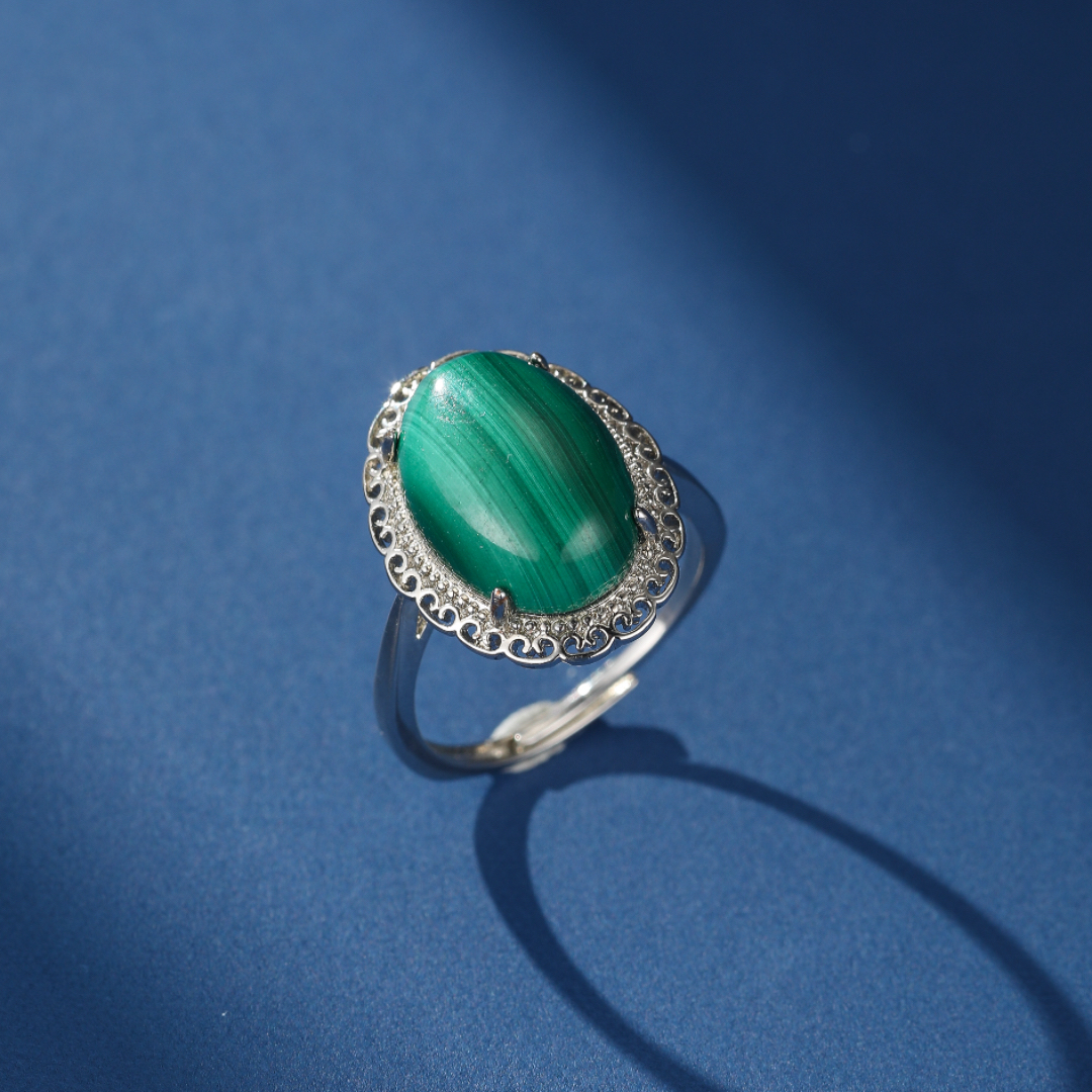 Bague Malachite – Élégance Vintage, Argent 925