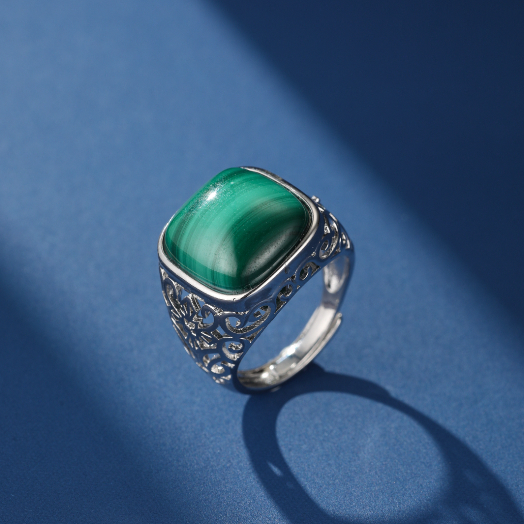 Bague Malachite – Trésor Antique, Argent 925