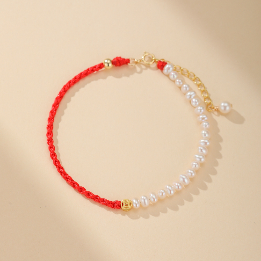 Bracelet Cordon Rouge et Perles – Harmonie d'Abondance, Argent 925