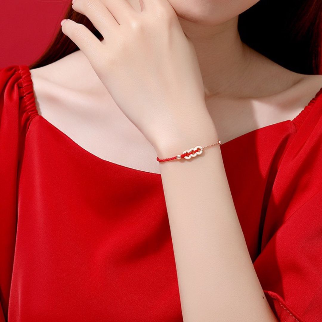 Bracelet Cordon Rouge – Monnaies Porte-Bonheur, Argent Plaqué Or 18K