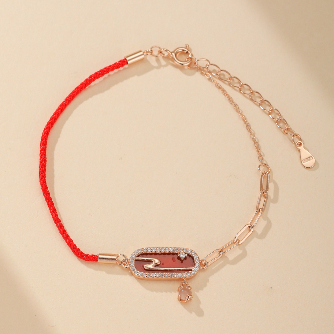 Bracelet Cordon Rouge – Nuage Lunaire, Argent Plaqué Or