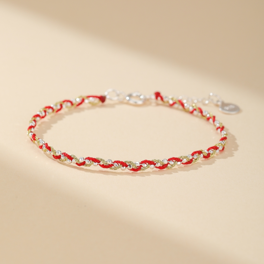 Bracelet Cordon Rouge – Tresse de Chance, Argent 925 et Fil Or 14K