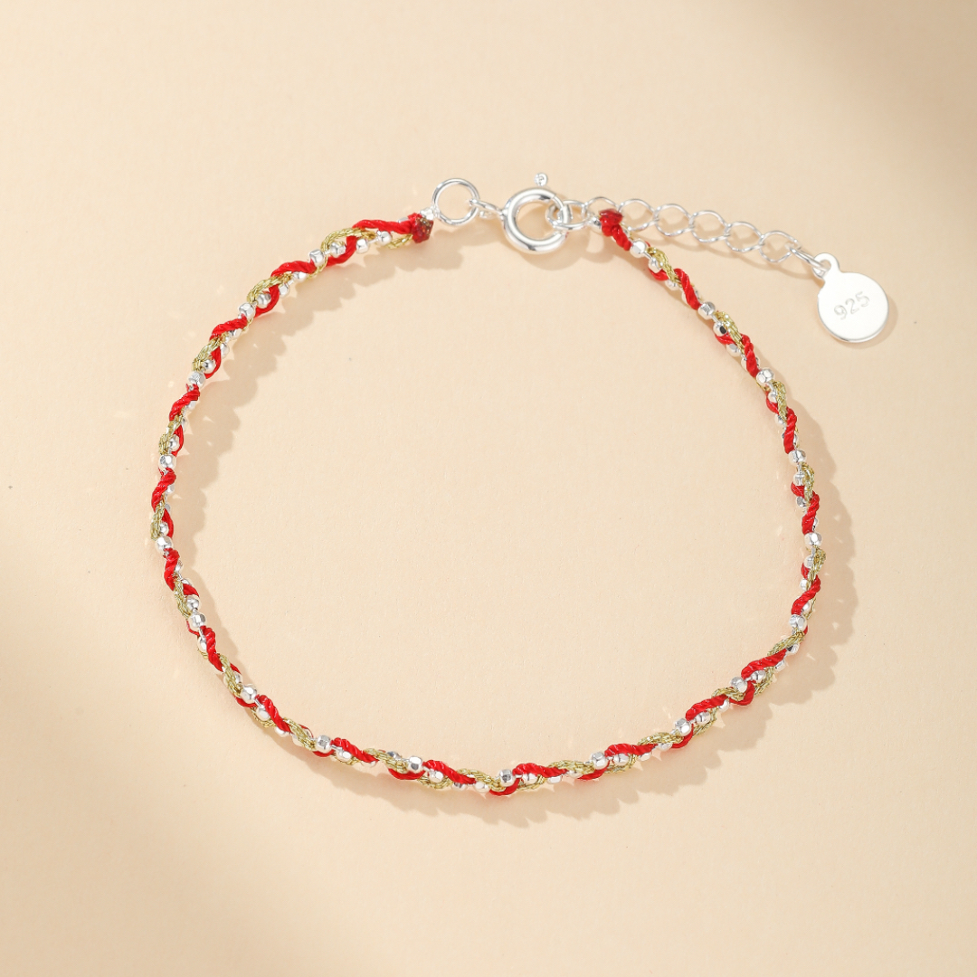 Bracelet Cordon Rouge – Tresse de Chance, Argent 925 et Fil Or 14K