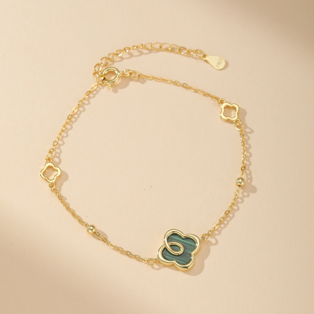 Bracelet Malachite – Destin Chanceux, Argent Plaqué Or