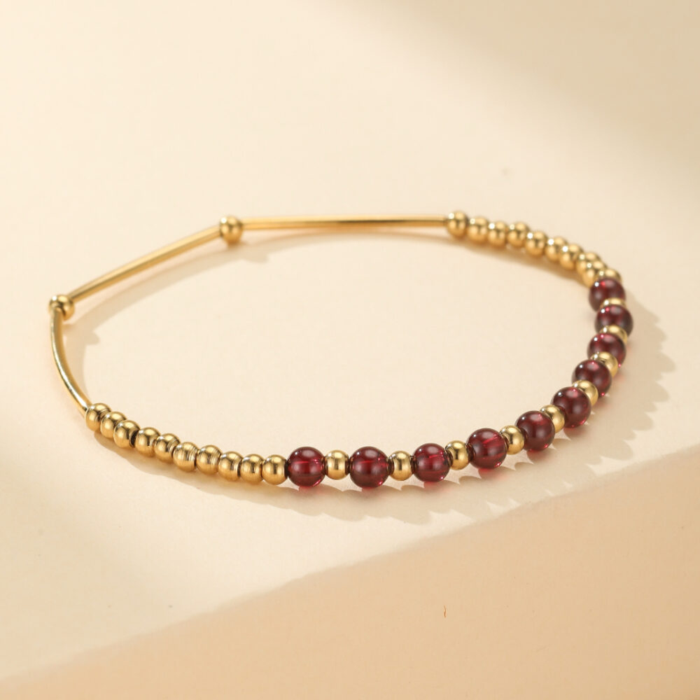 Bracelet Grenat – Rayonnement Solaire, Plaqué Or 18K