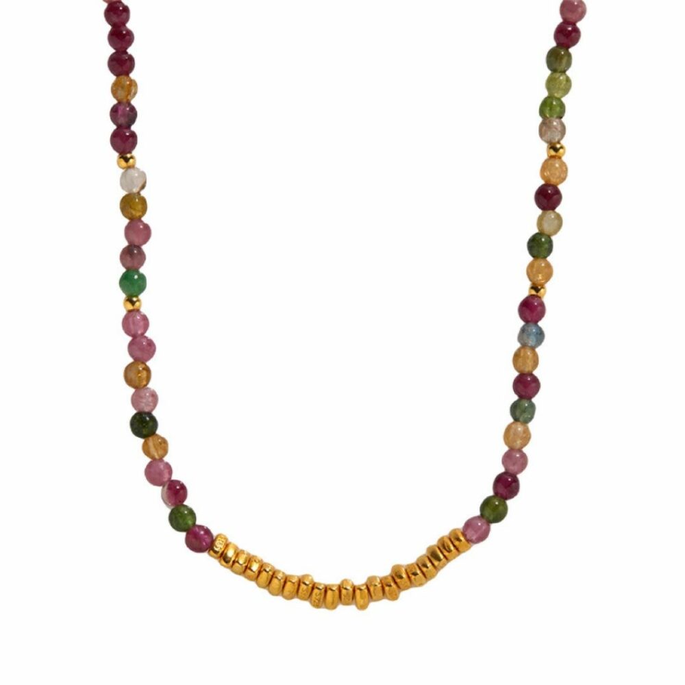 Collier Tourmaline – Vitalité et Paix, Argent Plaqué Or