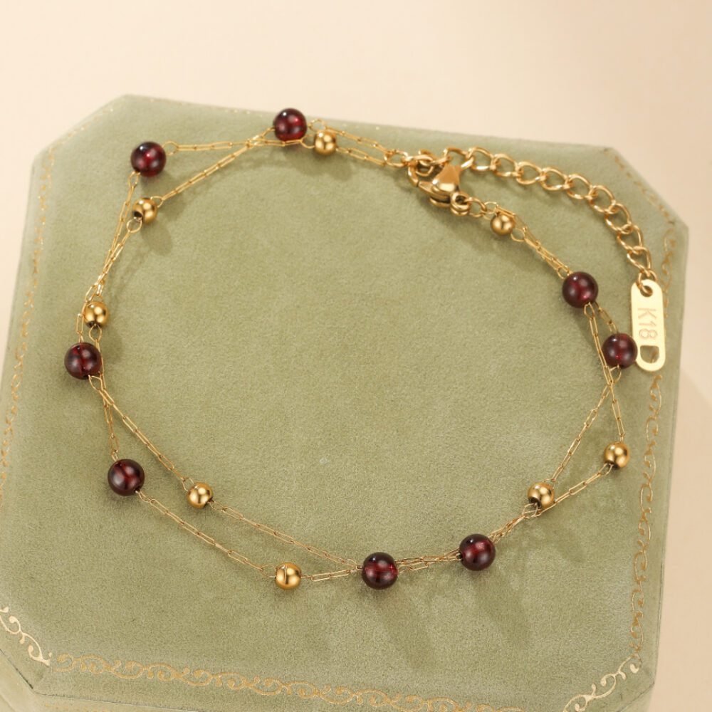 Bracelet Grenat – Cœur de Passion, Plaqué Or 18K