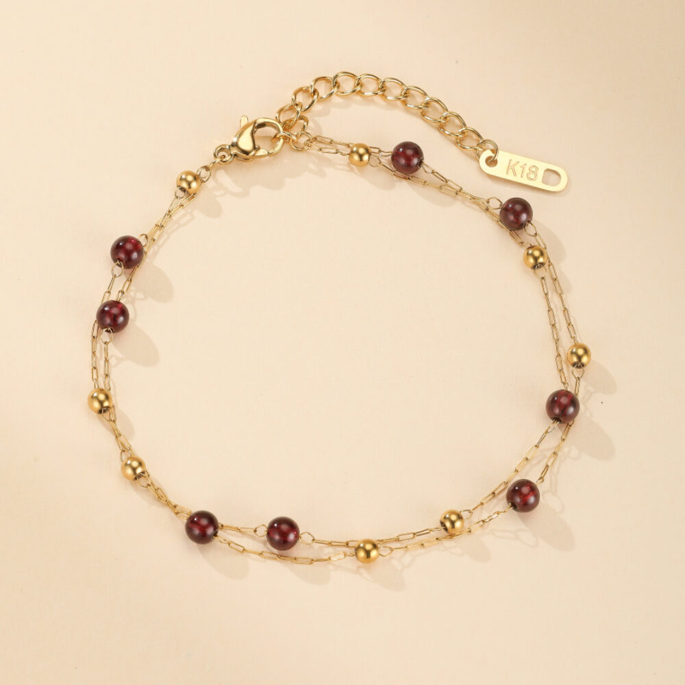 Bracelet Grenat – Cœur de Passion, Plaqué Or 18K