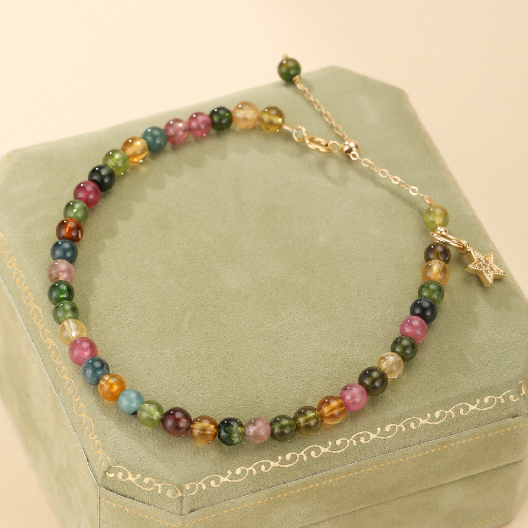 Bracelet Tourmaline – Rêve d'Aurore, Plaqué Or 14k