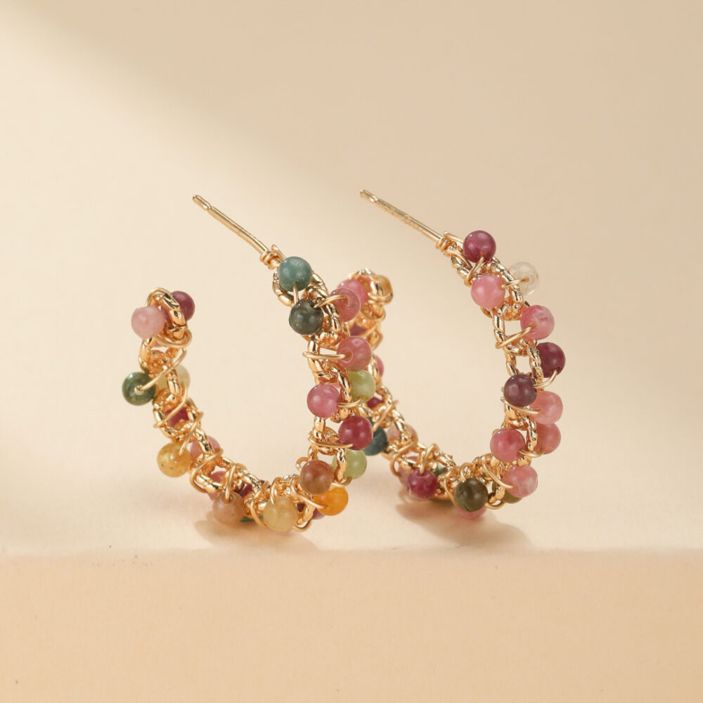 Boucles d'Oreilles Tourmaline – Vibrations Solaires, Plaqué Or 14k