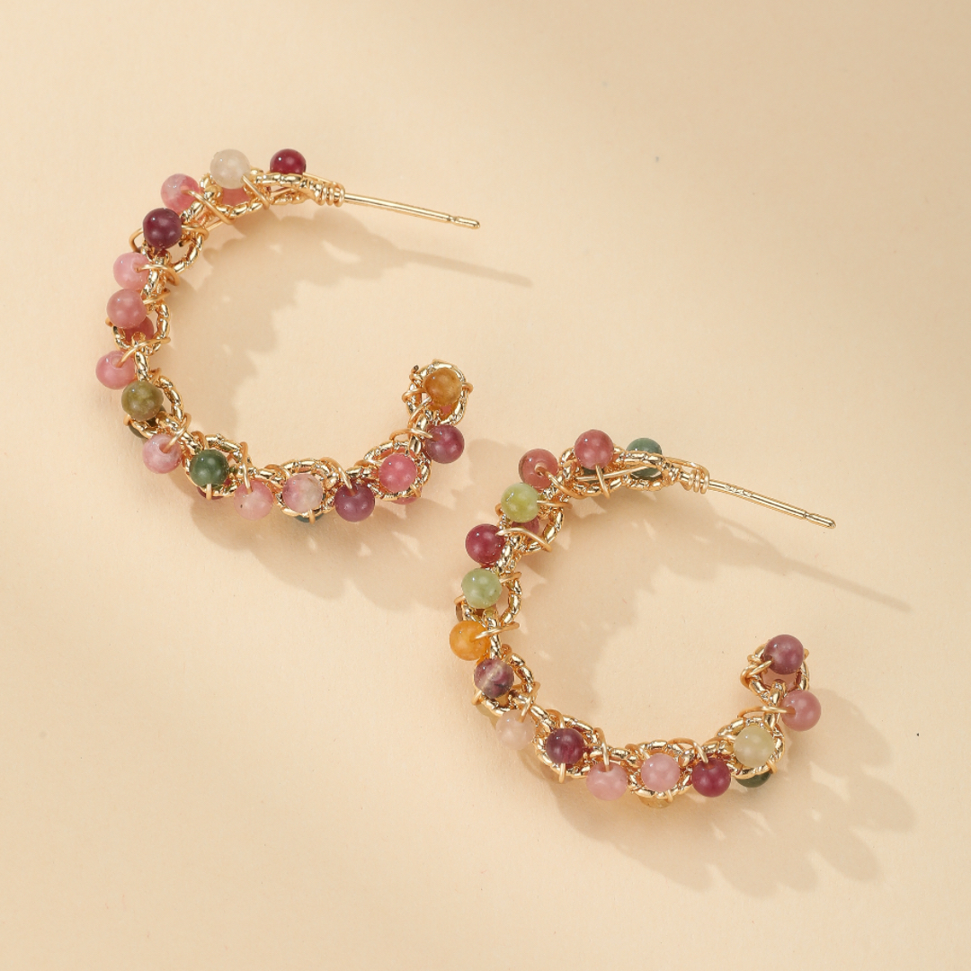 Boucles d'Oreilles Tourmaline – Vibrations Solaires, Plaqué Or 14k