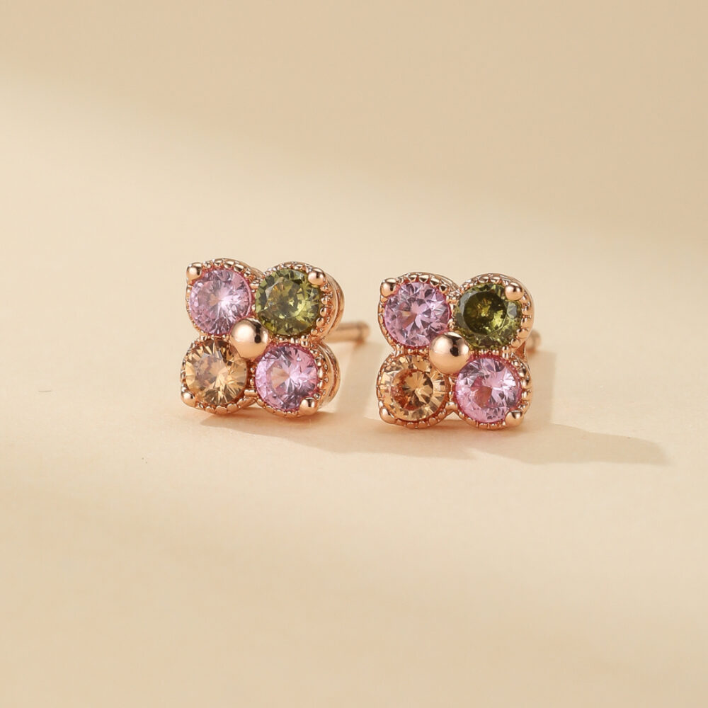 Boucles d'Oreilles Trèfle Tourmaline – Éclat de Vitalité , Argent Plaqué Or 18K