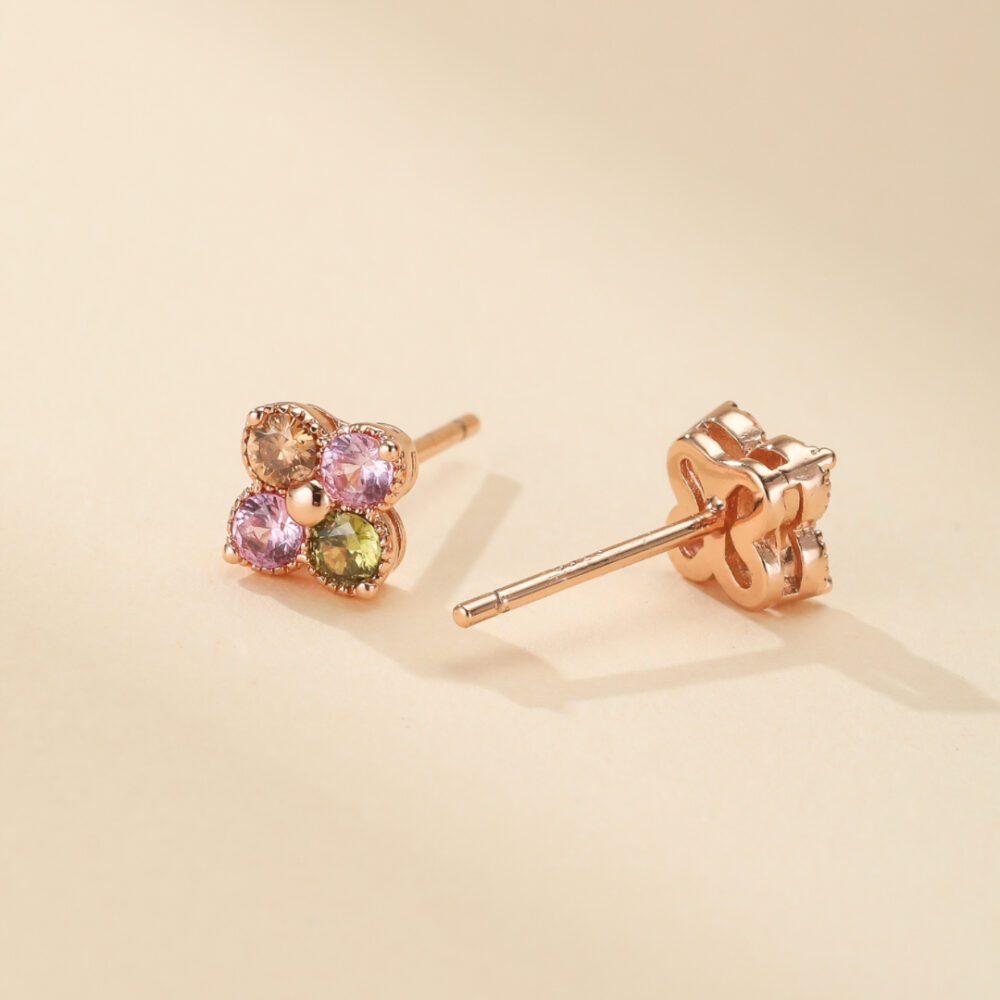 Boucles d'Oreilles Trèfle Tourmaline – Éclat de Vitalité , Argent Plaqué Or 18K