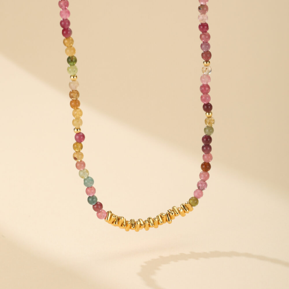 Collier Tourmaline – Vitalité et Paix, Argent Plaqué Or