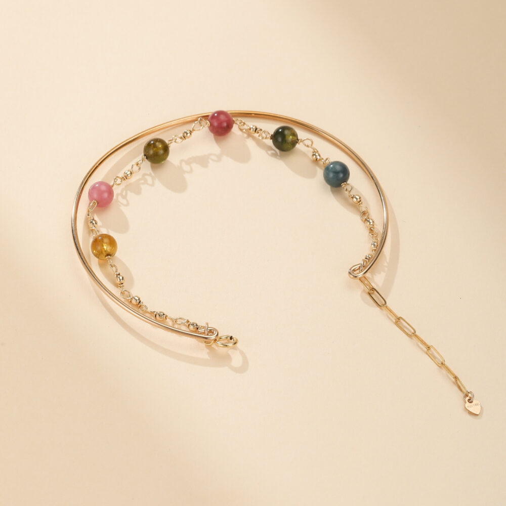 Bracelet Tourmaline – Harmonie Cosmique, Plaqué Or 14k