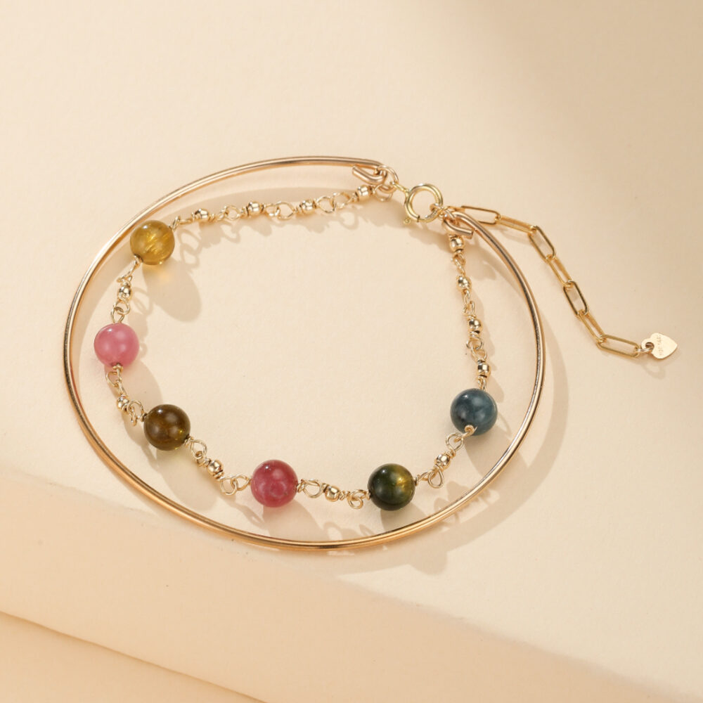 Bracelet Tourmaline – Harmonie Cosmique, Plaqué Or 14k