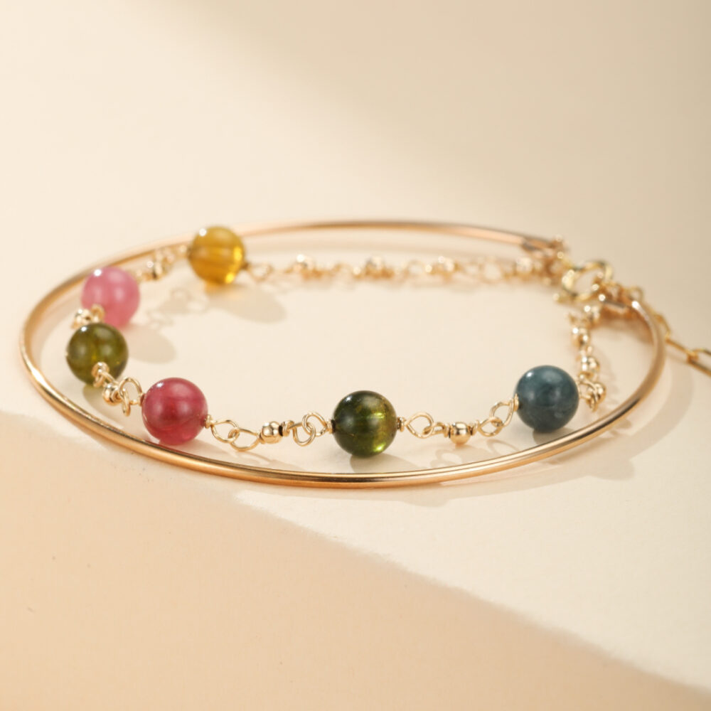 Bracelet Tourmaline – Harmonie Cosmique, Plaqué Or 14k