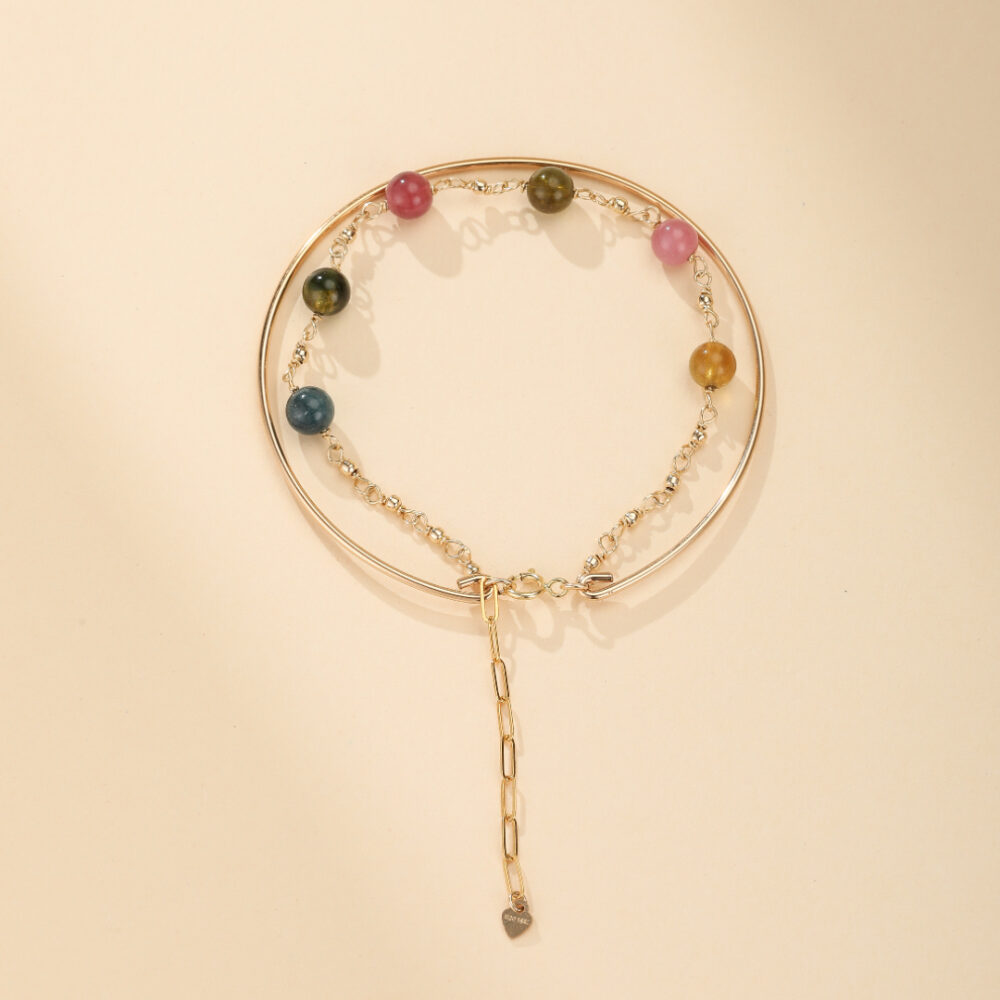 Bracelet Tourmaline – Harmonie Cosmique, Plaqué Or 14k