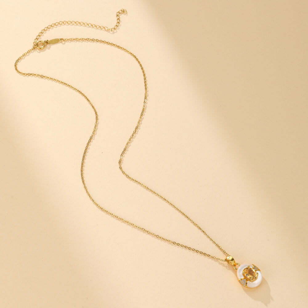 Collier Citrine et Nacre – Énergie d’Abondance, Argent Plaqué Or