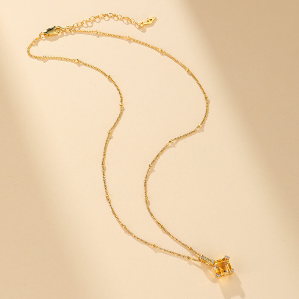 Collier Citrine – Éclat Royal, Argent Plaqué Or