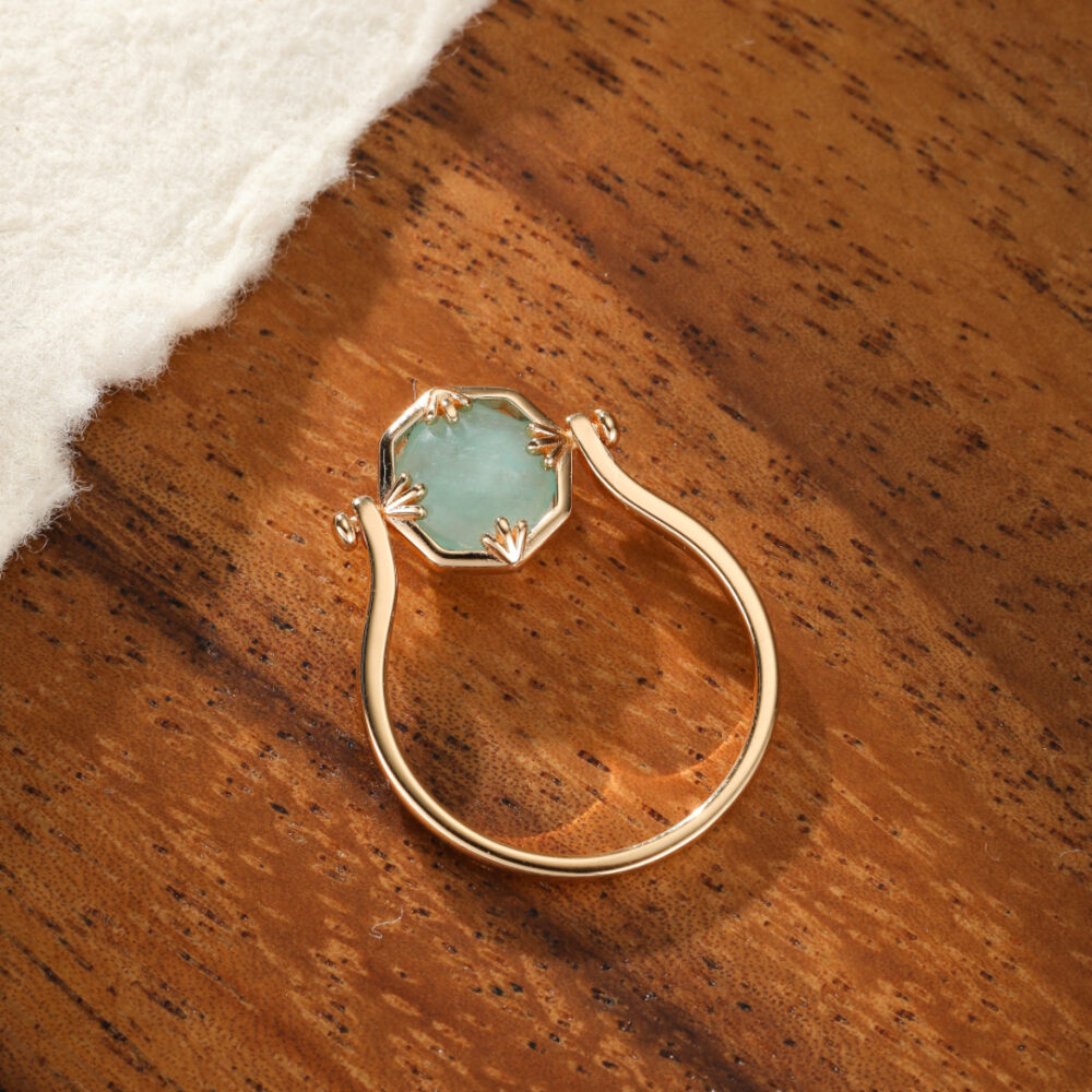 Bague Amazonite et Quartz – Danse des Étoiles, Argent Plaqué Or