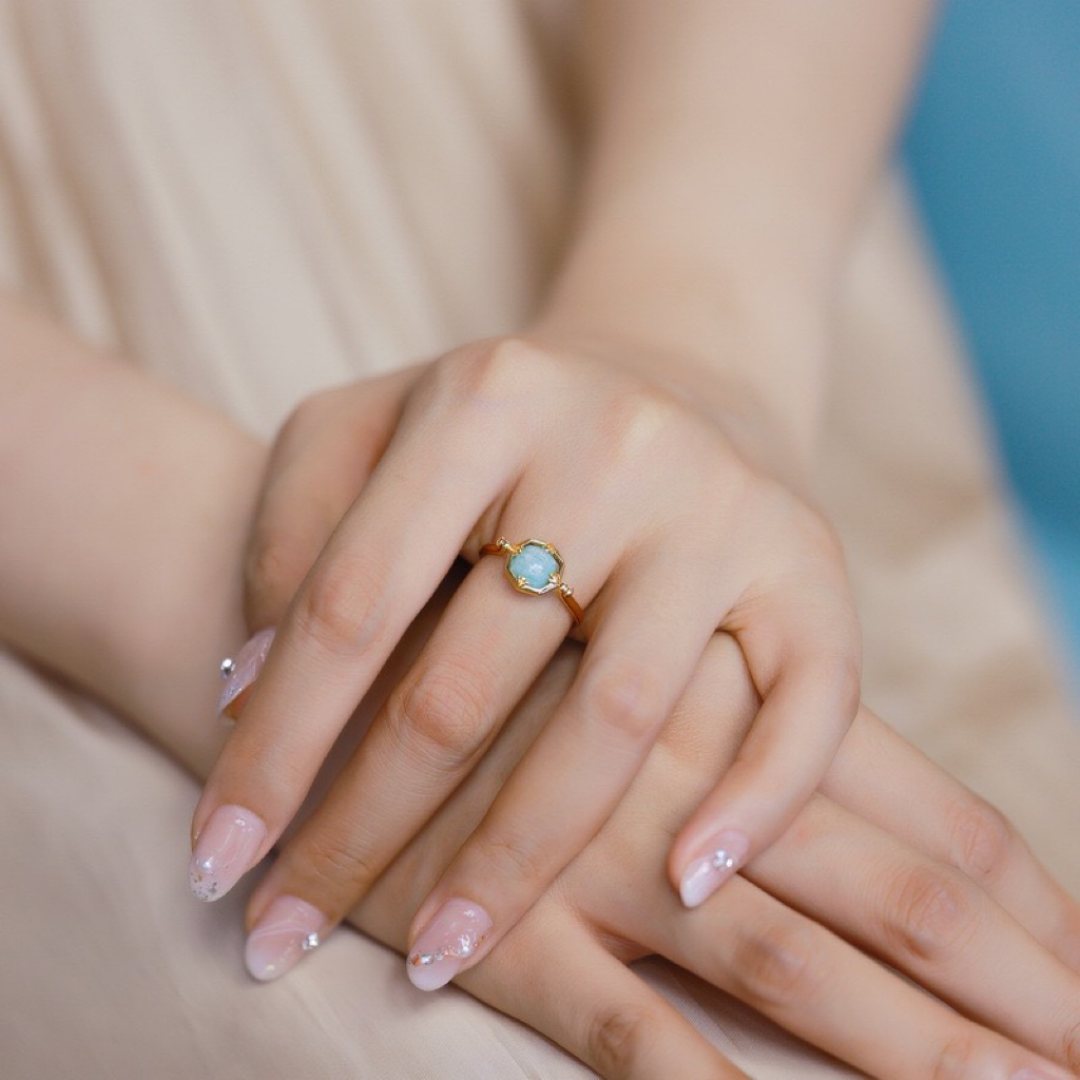 Bague Amazonite et Quartz – Danse des Étoiles, Argent Plaqué Or