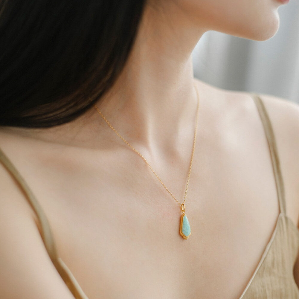 Collier Amazonite – Bleu d'Horizon, Argent Plaqué Or