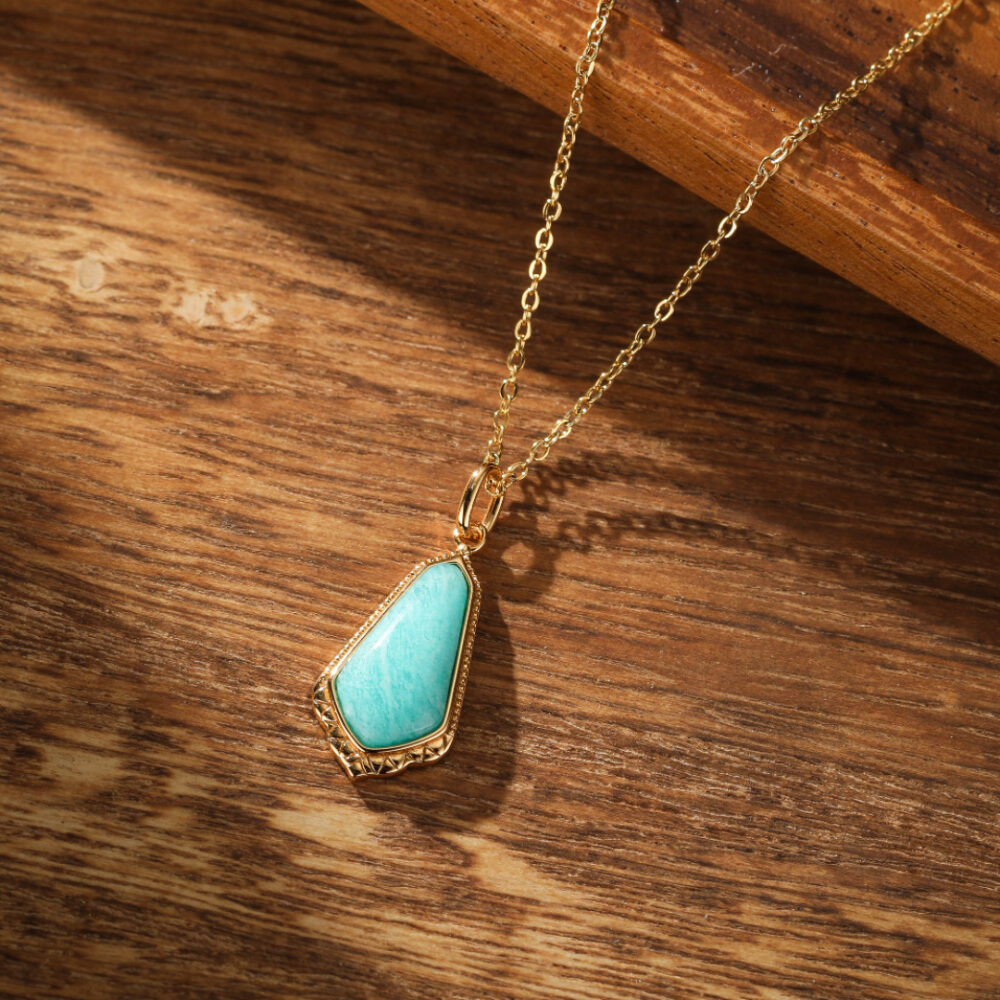 Collier Amazonite – Bleu d'Horizon, Argent Plaqué Or