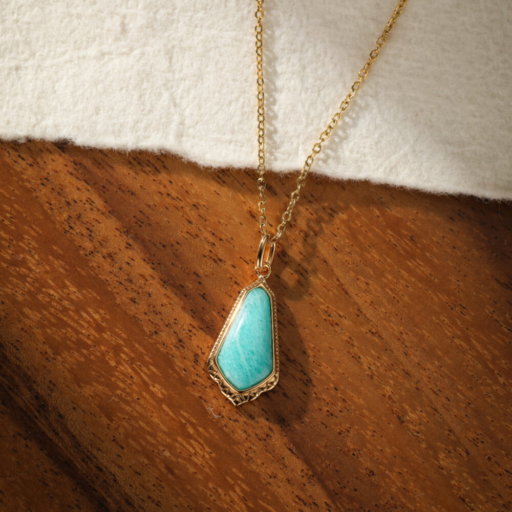 Collier Amazonite – Bleu d'Horizon, Argent Plaqué Or