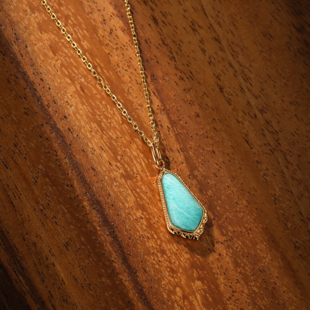 Collier Amazonite – Bleu d'Horizon, Argent Plaqué Or