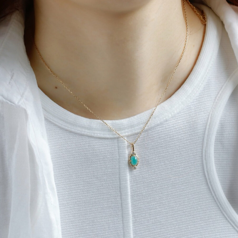 Collier Amazonite – Goutte de Bonheur, Argent Plaqué Or