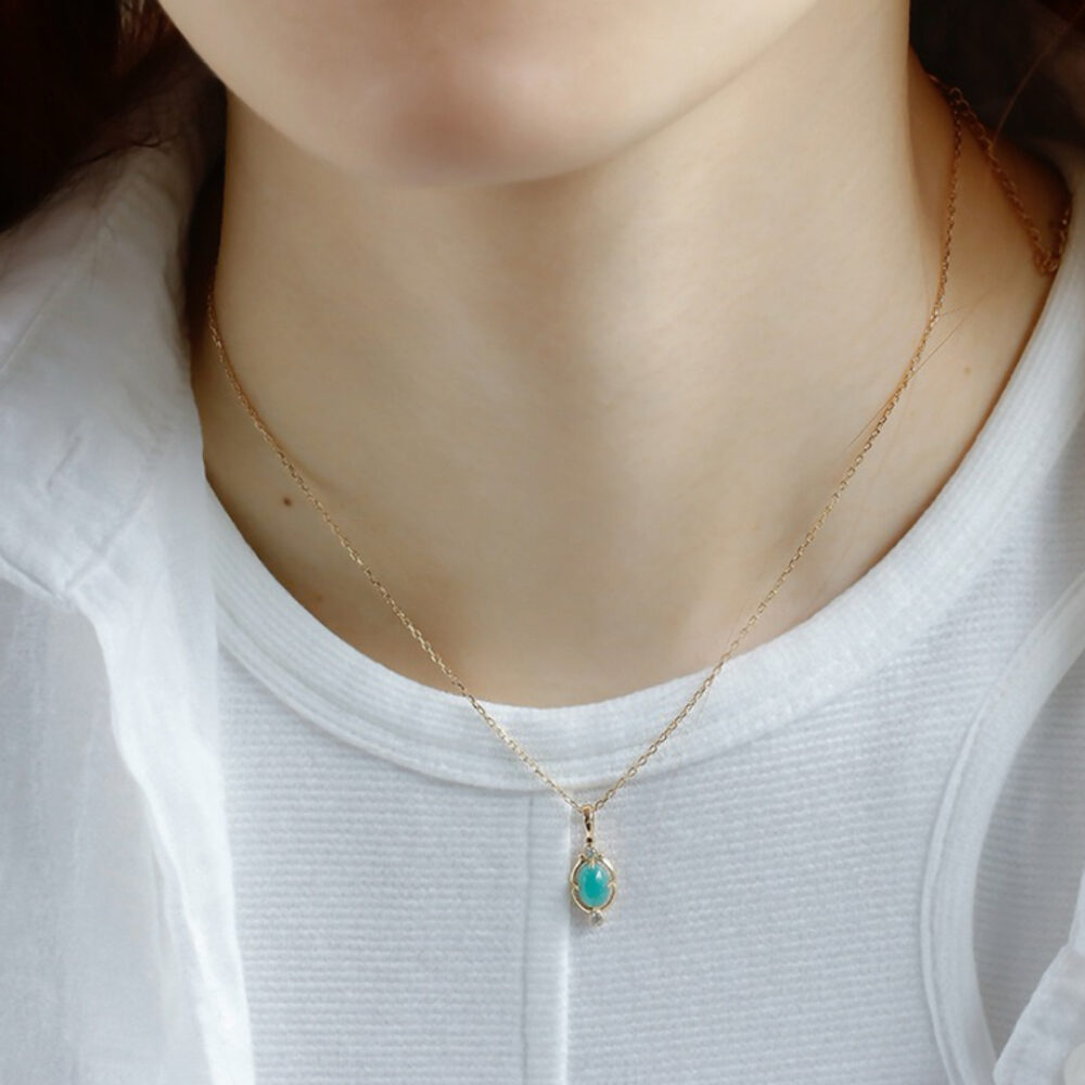 Collier Amazonite – Goutte de Bonheur, Argent Plaqué Or