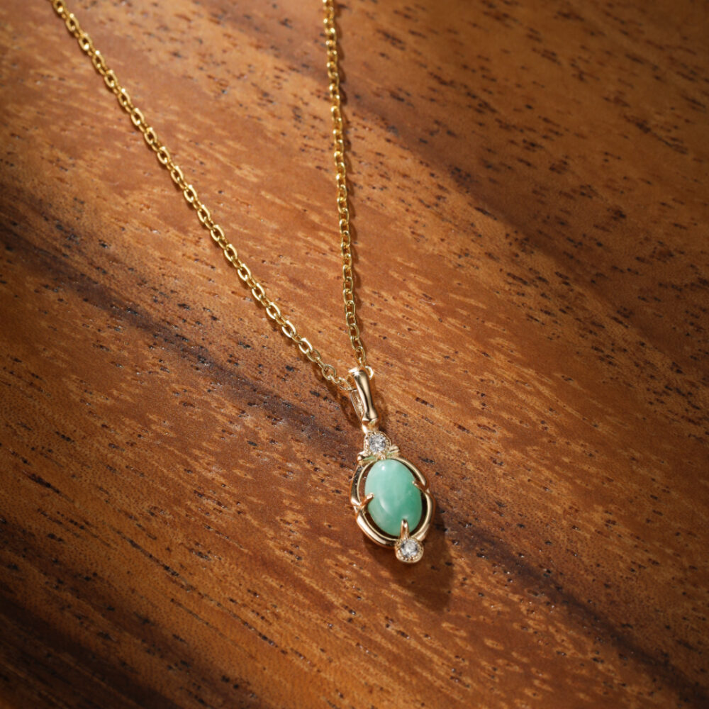 Collier Amazonite – Goutte de Bonheur, Argent Plaqué Or