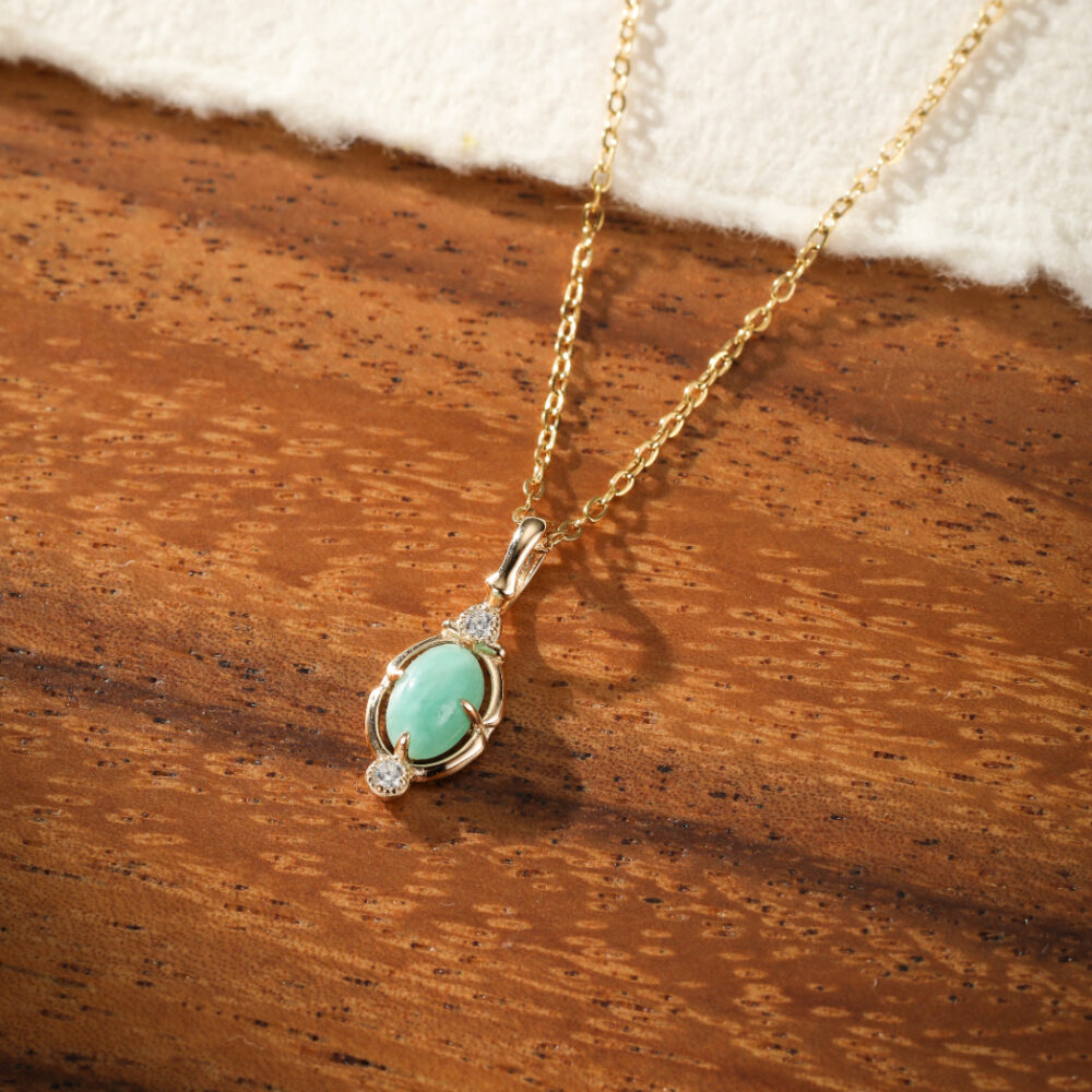 Collier Amazonite – Goutte de Bonheur, Argent Plaqué Or