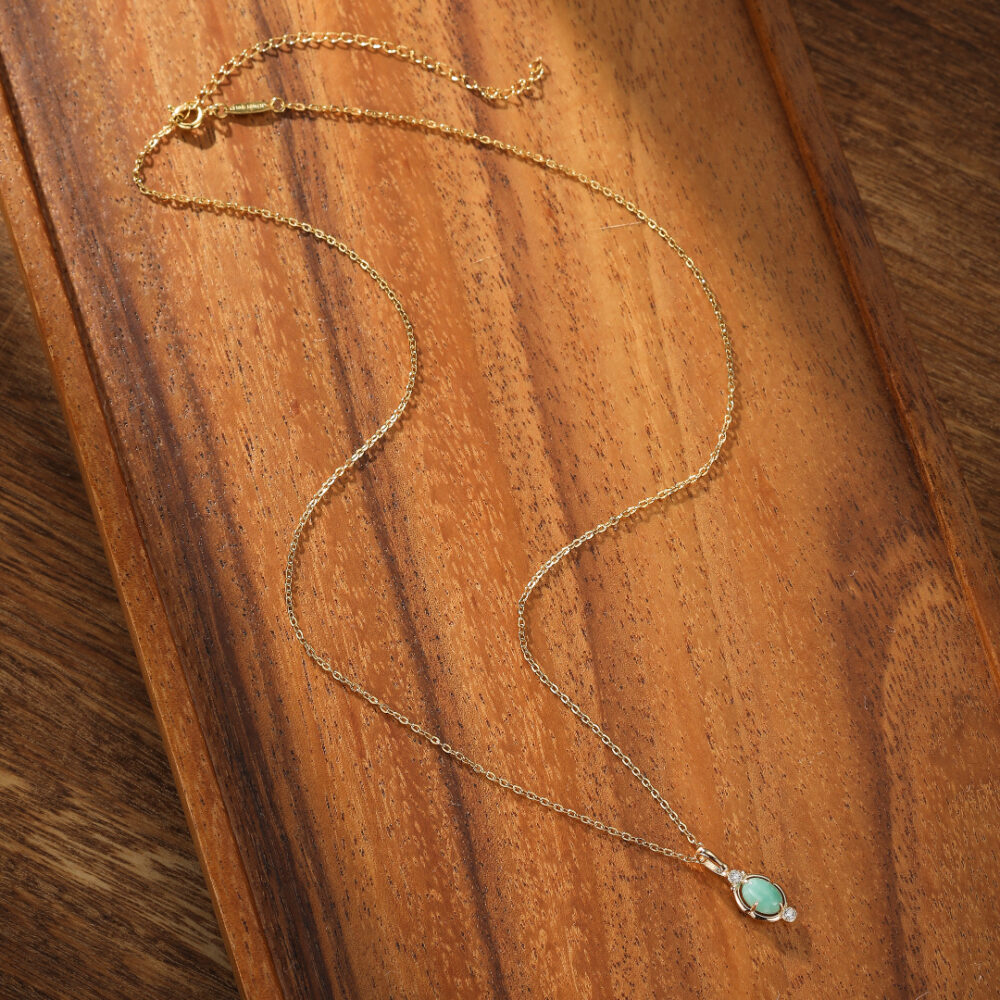 Collier Amazonite – Goutte de Bonheur, Argent Plaqué Or