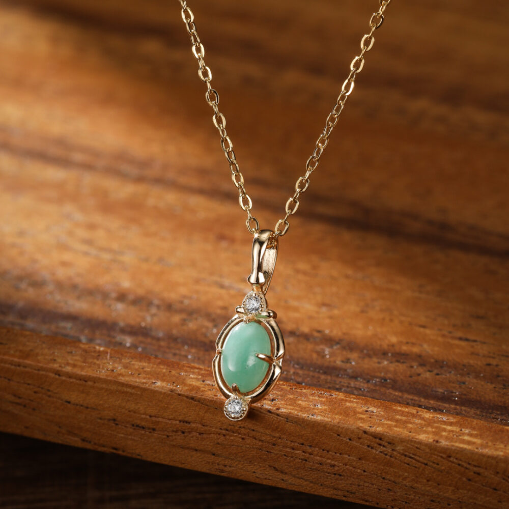 Collier Amazonite – Goutte de Bonheur, Argent Plaqué Or