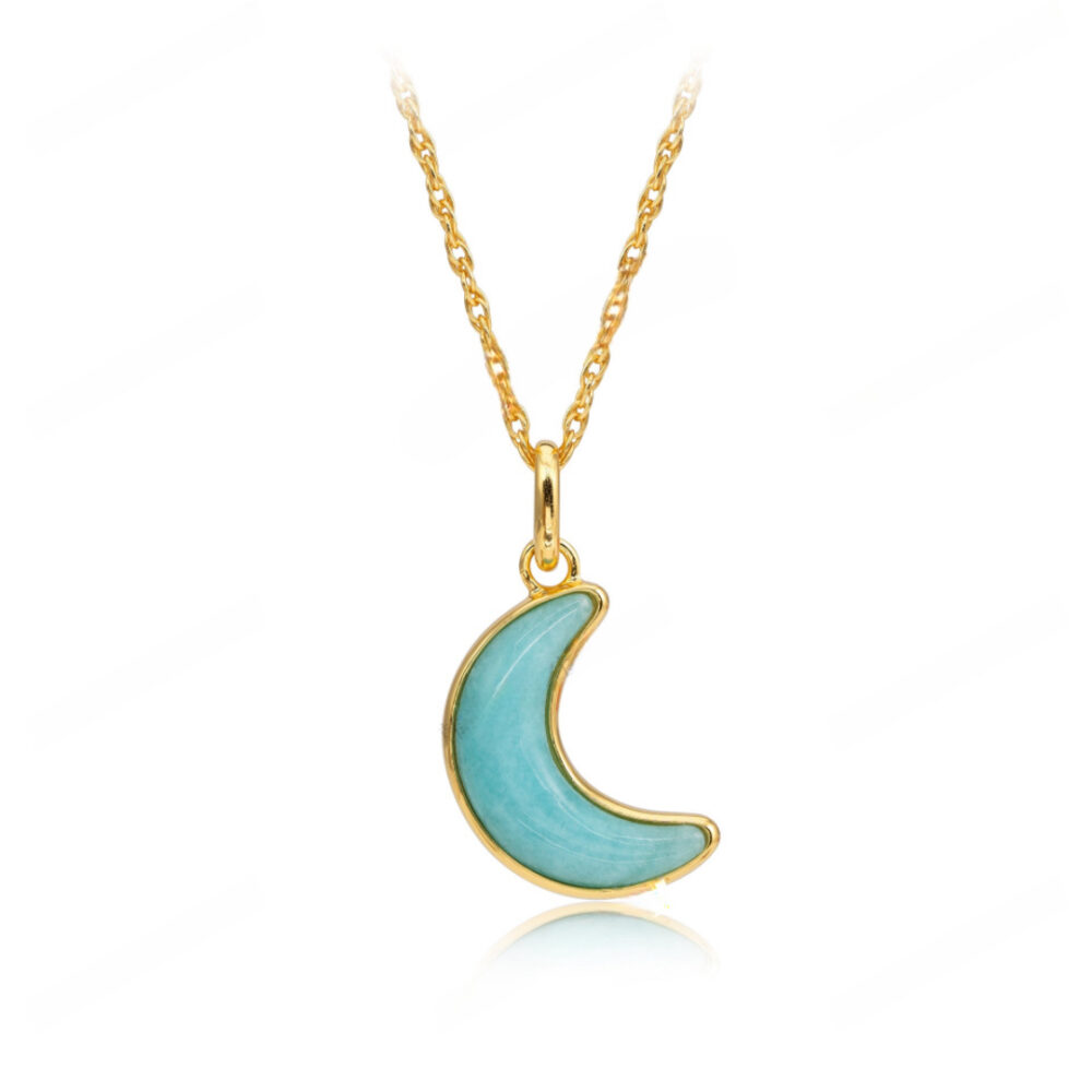 Collier Lune Amazonite – Croissant Bleu, Argent Plaqué Or