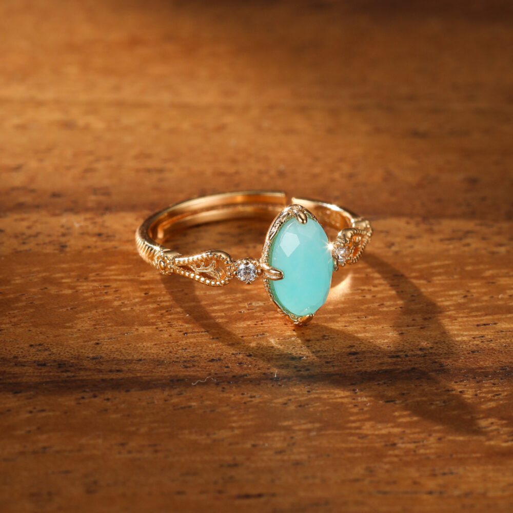 Bague Amazonite – Goutte de Bonheur, Argent Plaqué Or