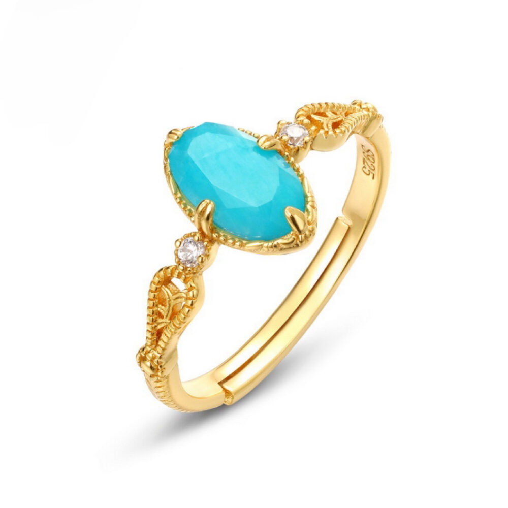 Bague Amazonite – Goutte de Bonheur, Argent Plaqué Or