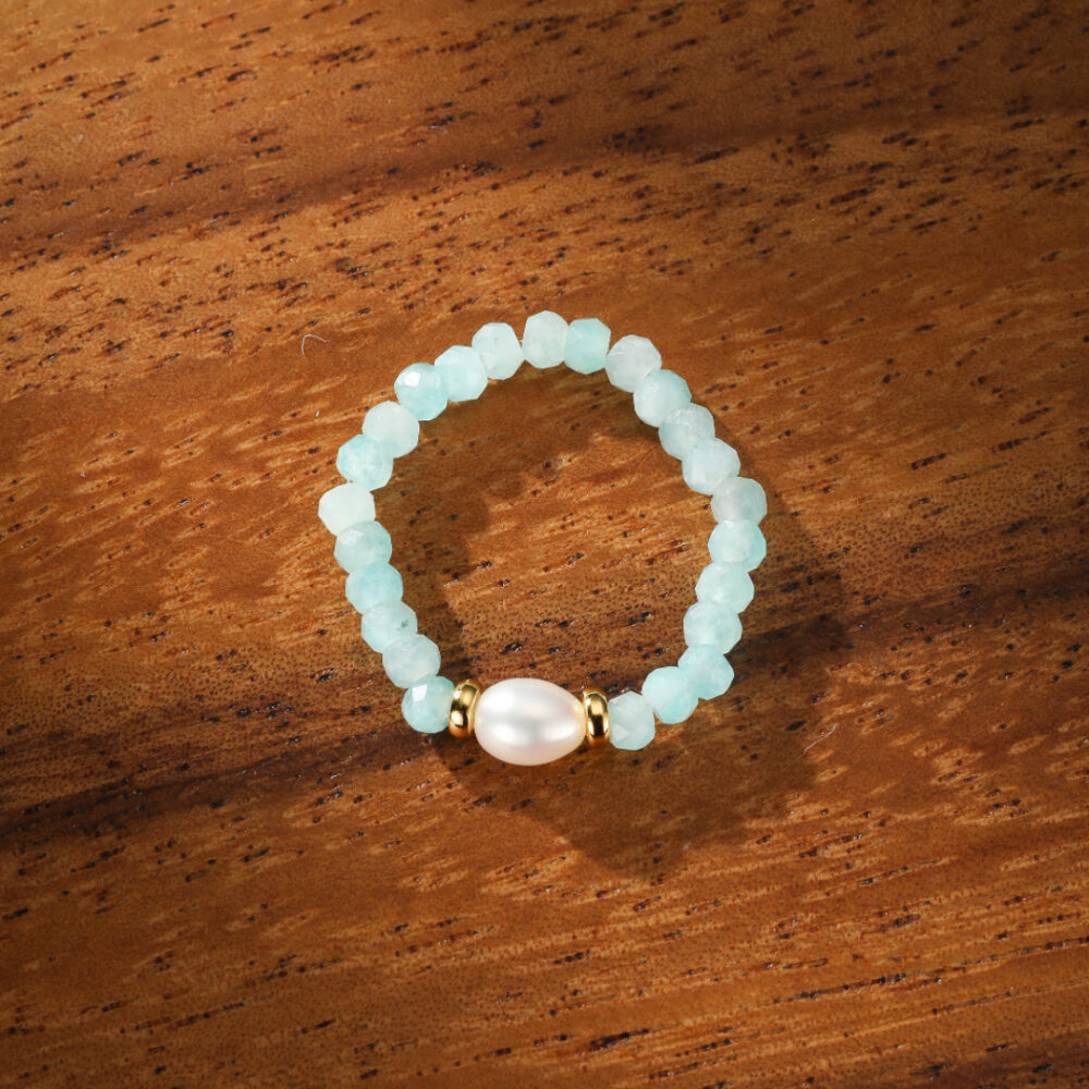 Bague Amazonite et Perle – Rêve Océanique