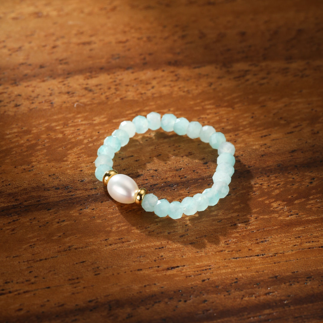 Bague Amazonite et Perle – Rêve Océanique