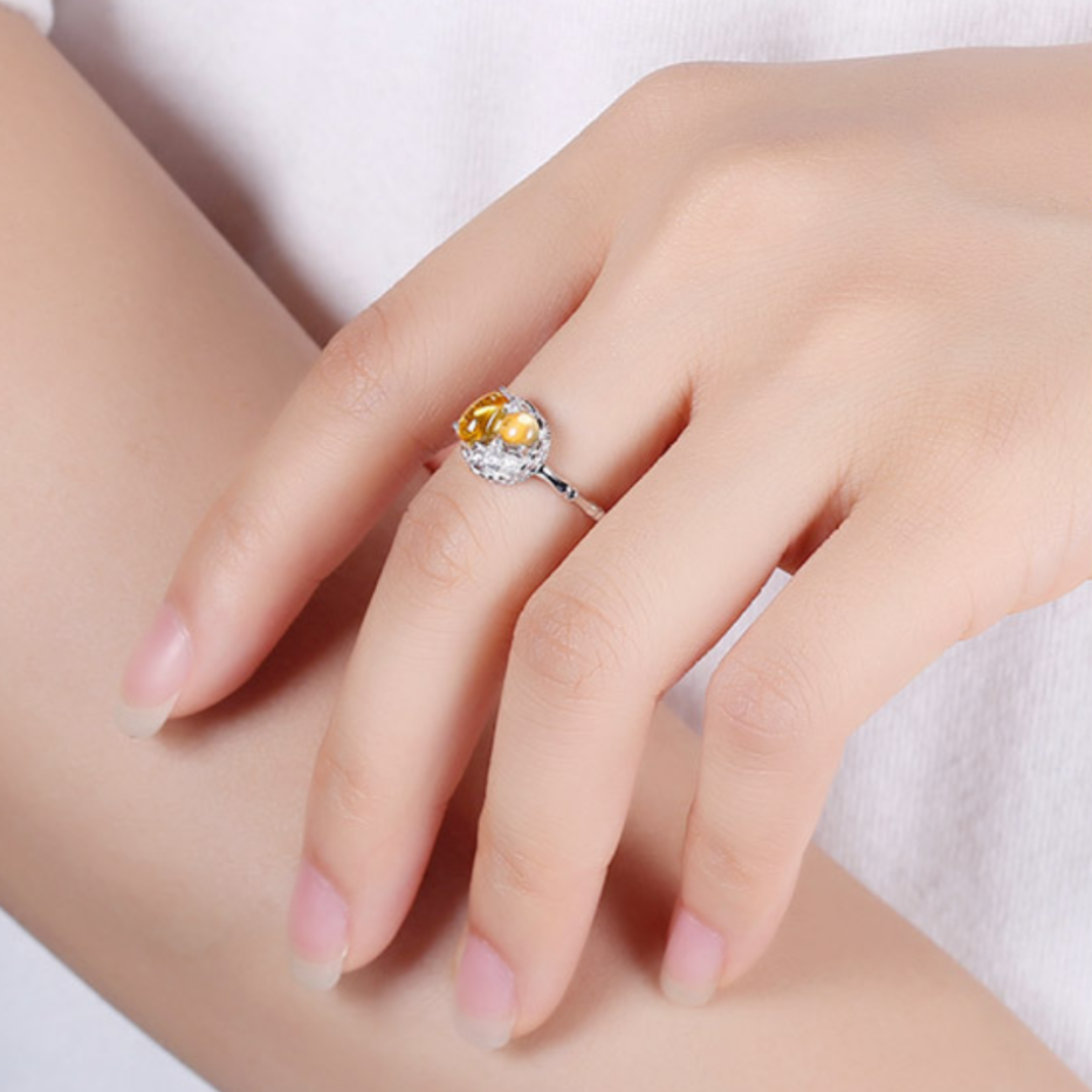 Bague Citrine – Gouttes de Lumière, Argent