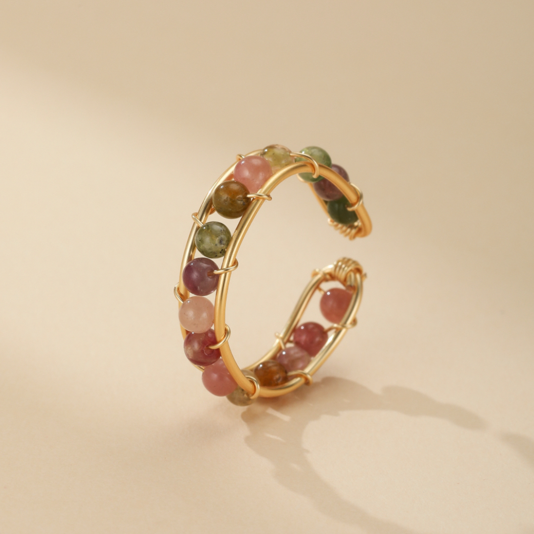 Bague Tourmaline – Éclat Arc-en-Ciel, Plaqué Or 14k