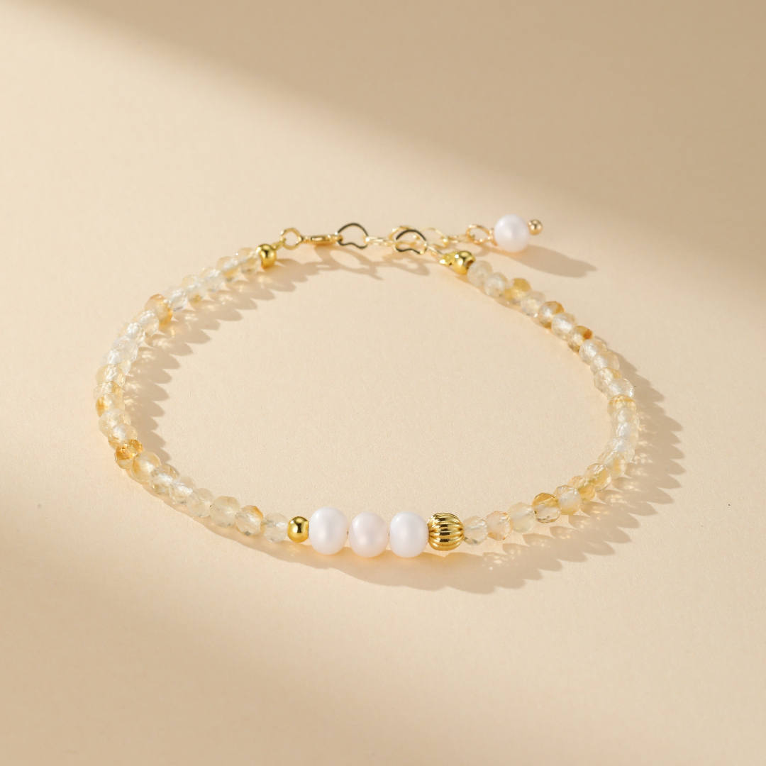 Bracelet Citrine et Perle – Douceur Dorée